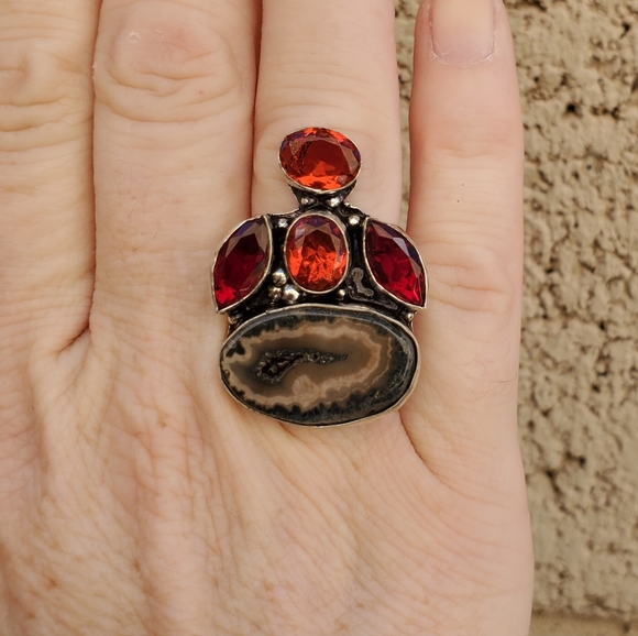 New Solar Agate and Garnet 925 Silver Ring. - Picture 12 of 16